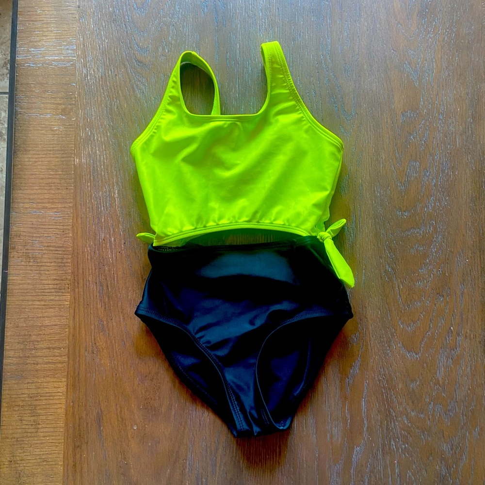 2/$30 NWOT 1-piece swimsuit with cutout front & back, black & green